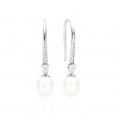 Cercei argint lungi cu perle naturale albe si cristale cu tortita DiAmanti SK21489E-W-G